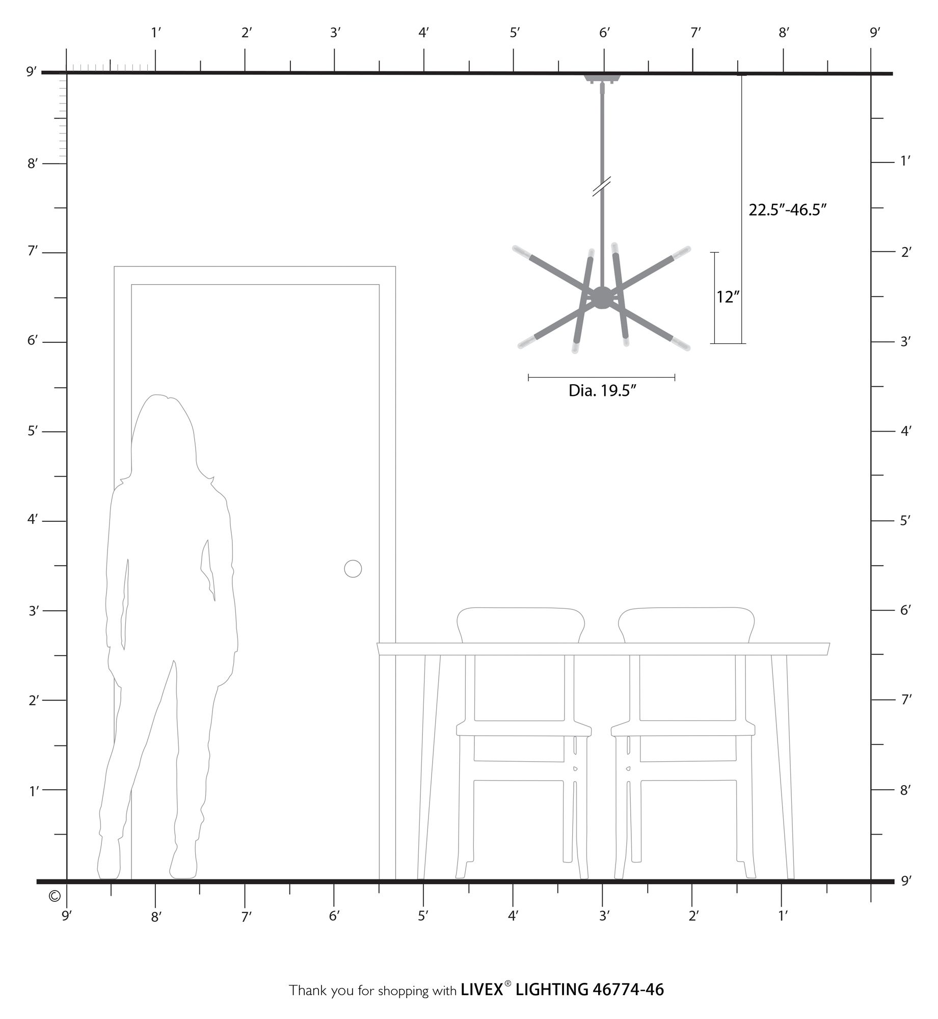 Soho 19 1/2" Wide Black Chrome 8-Light Geometric Chandelier