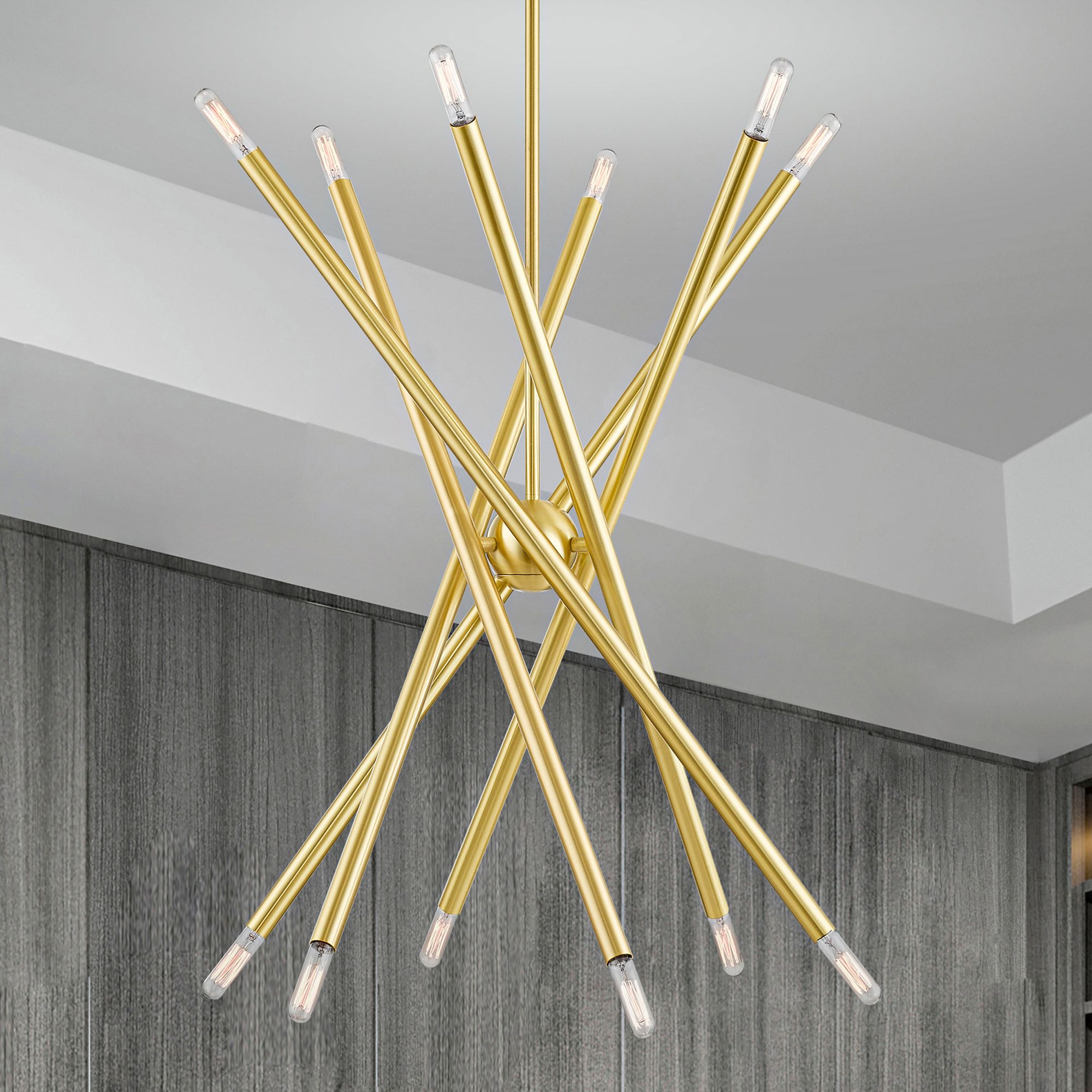 Soho 27 1/2" Wide Satin Brass 12-Light Sputnik Chandelier in scene