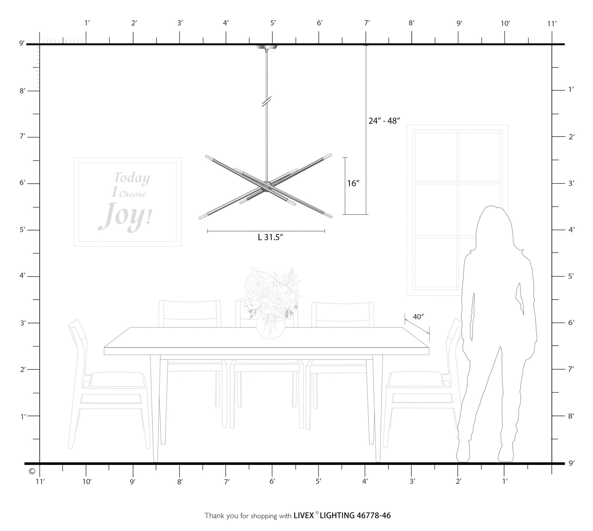 Soho 31 1/2" Wide Black Chrome 8-Light Linear Chandelier