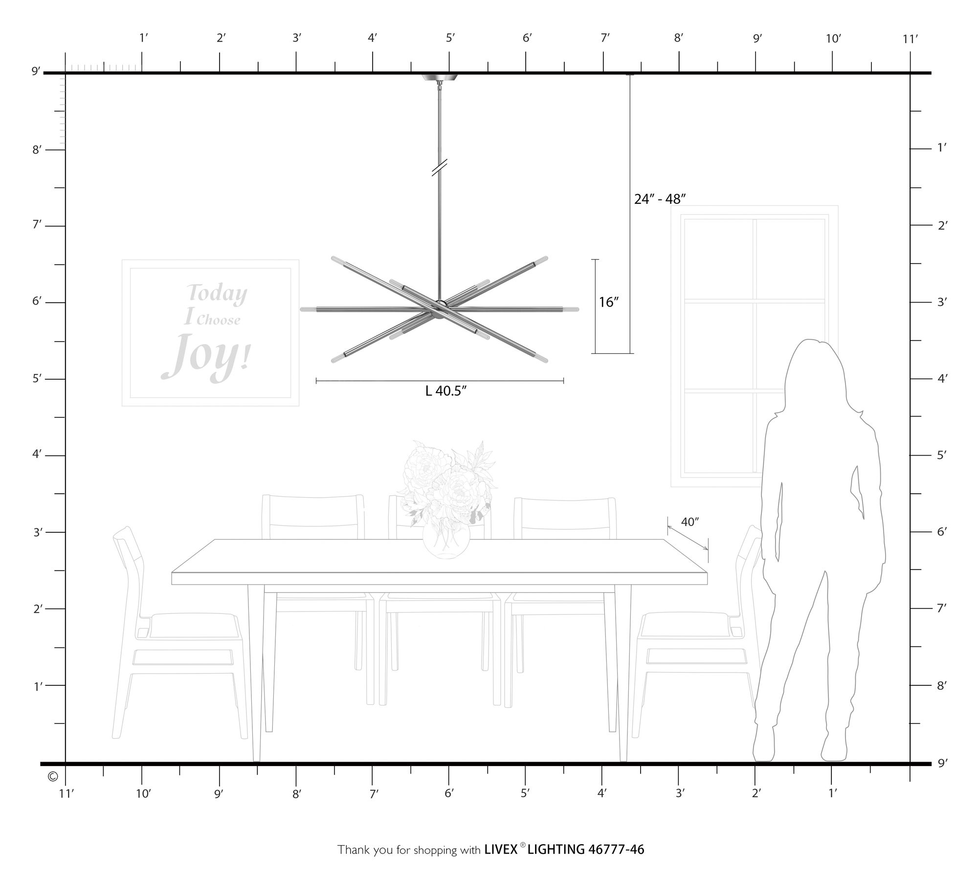 Soho 40 1/2" Wide Black Chrome 10-Light Linear Chandelier in scene