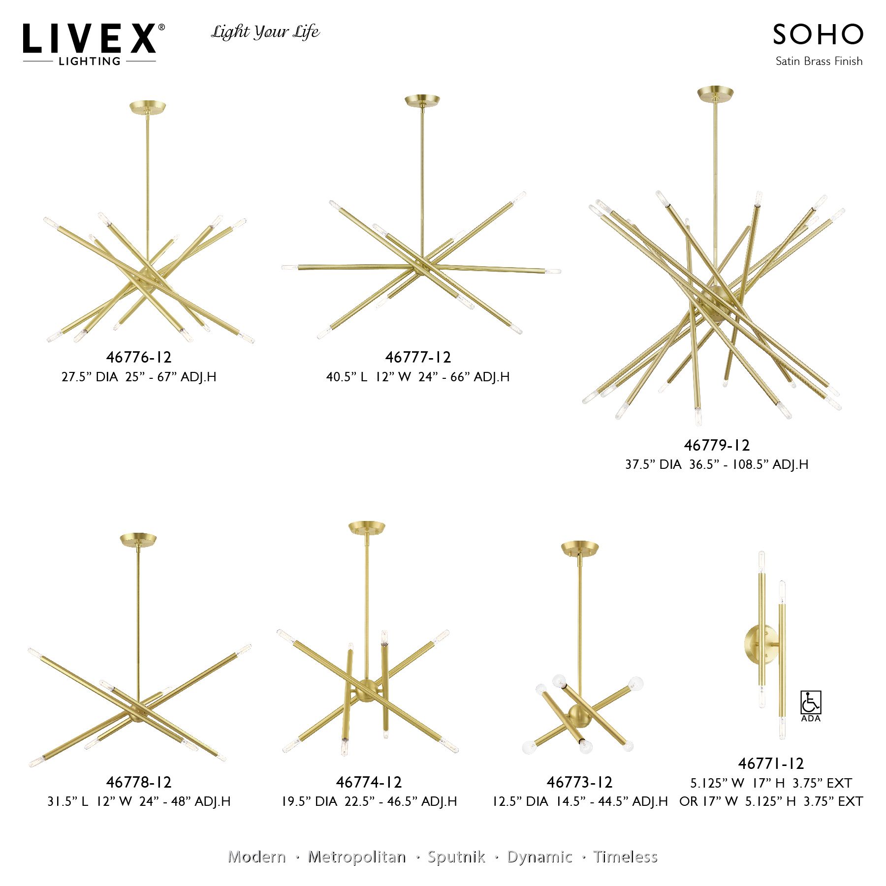Soho 40 1/2" Wide Satin Brass 10-Light Sputnik Pendant