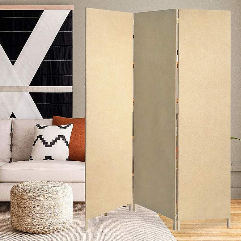 Image 1 Soho 47" Wide Brown Fabric Wood 3-Panel Screen/Room Divider