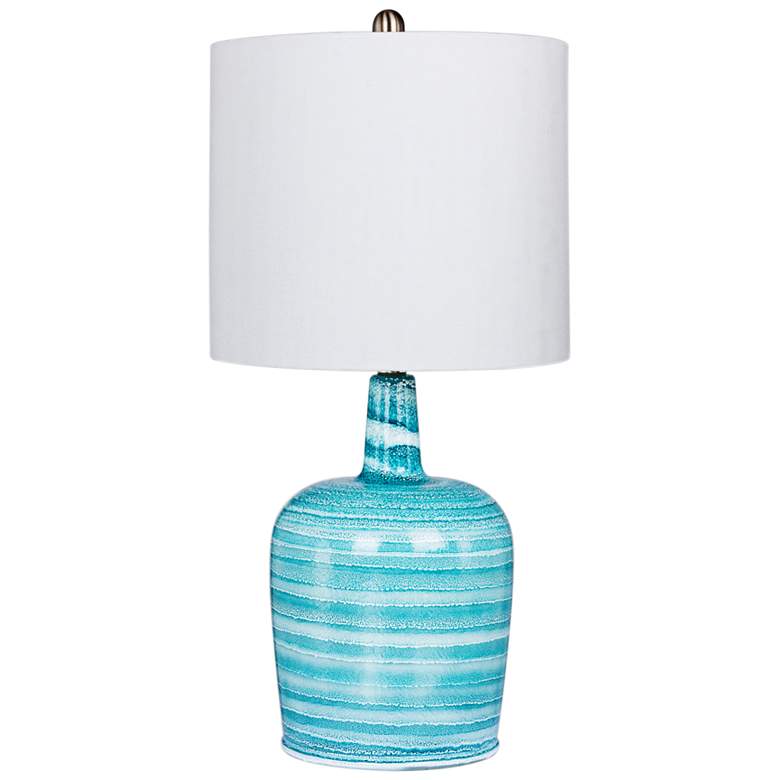Image 1 Soho Teal Blue Bedrock Striped Jug Glass Table Lamp