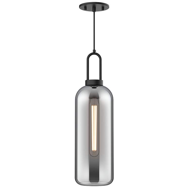 Image 1 Soji 6" Wide Matte Black Mini Pendant w/ Smoked Solid Glass