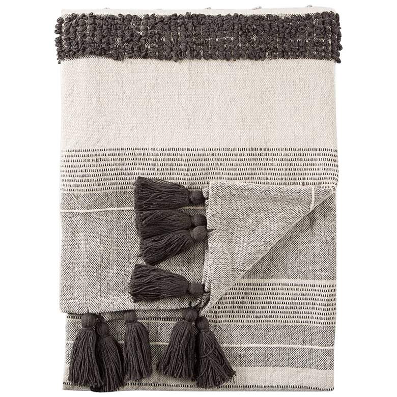 Image 1 Sojourn Sur Gray and Ivory Striped Cotton Throw Blanket