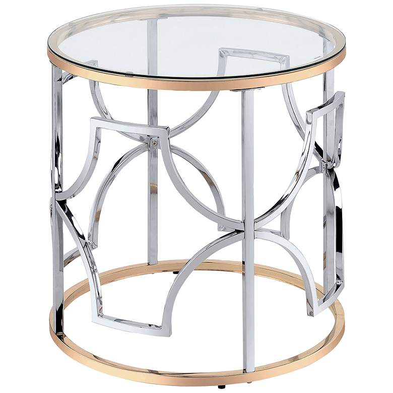 Image 2 Sol 23" Wide Chrome and Gold Plating Round End Table