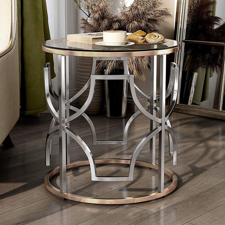 Image 1 Sol 23" Wide Chrome and Gold Plating Round End Table
