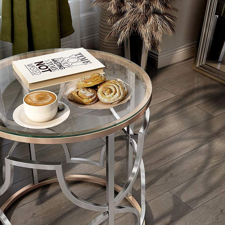 Image 4 Sol 23" Wide Chrome and Gold Plating Round End Table more views