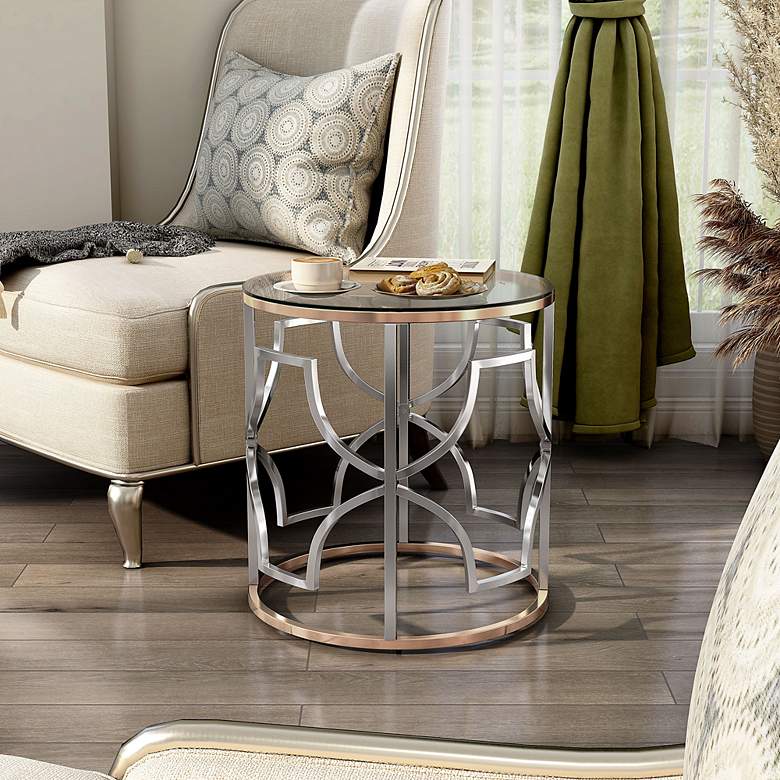 Image 5 Sol 23" Wide Chrome and Gold Plating Round End Table more views