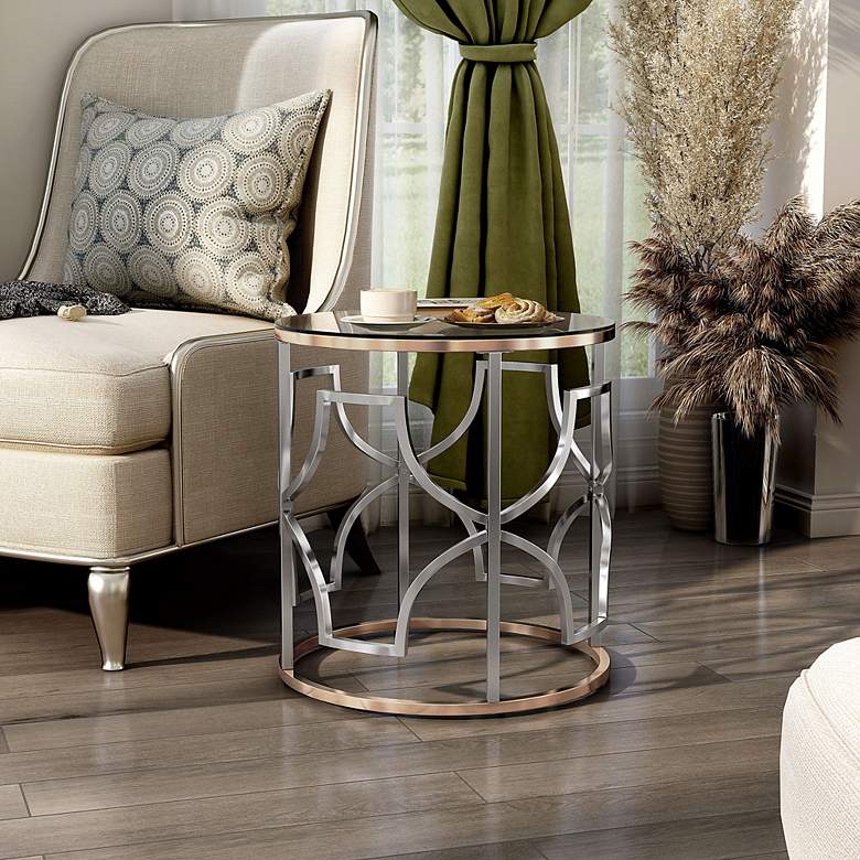 Image 6 Sol 23" Wide Chrome and Gold Plating Round End Table more views