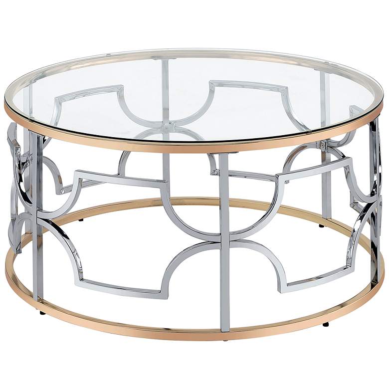 Image 2 Sol 36" Wide Chrome and Gold Plating Round Coffee Table