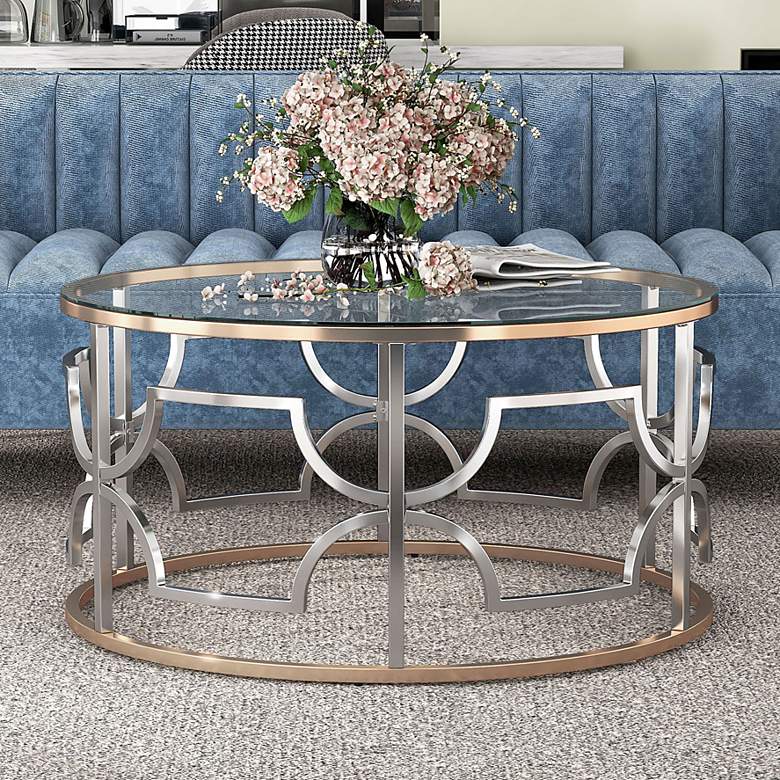 Image 1 Sol 36" Wide Chrome and Gold Plating Round Coffee Table