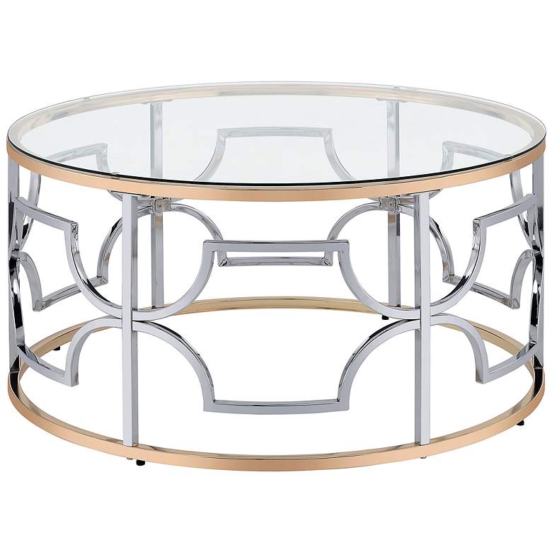 Image 4 Sol 36" Wide Chrome and Gold Plating Round Coffee Table more views