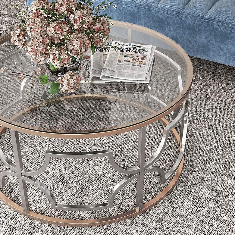 Image 5 Sol 36" Wide Chrome and Gold Plating Round Coffee Table more views