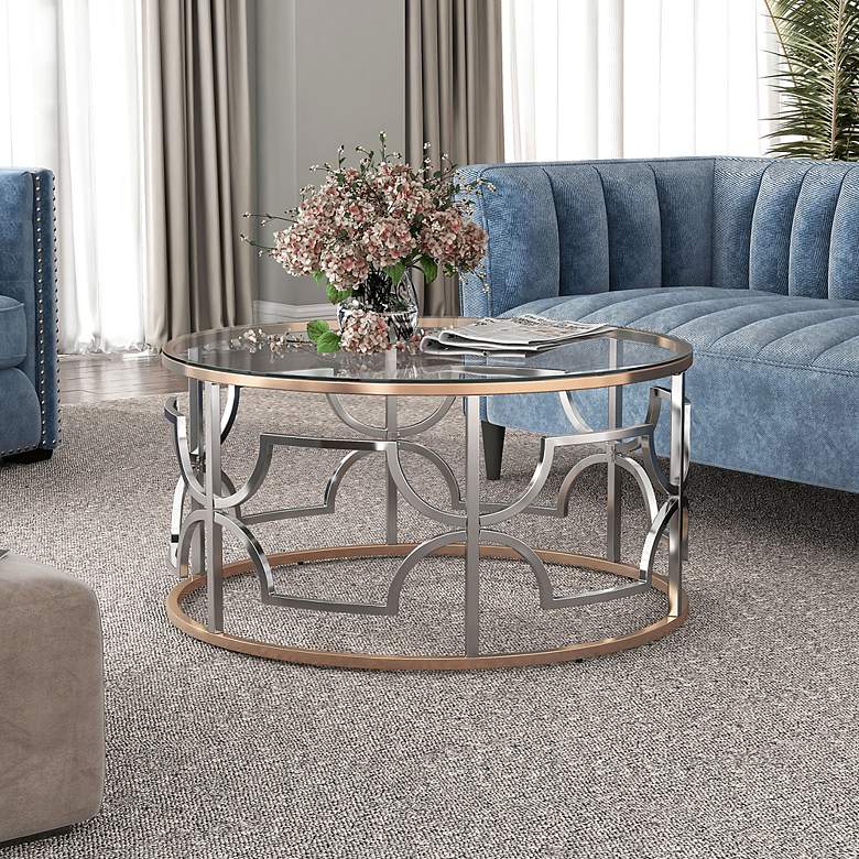 Image 6 Sol 36" Wide Chrome and Gold Plating Round Coffee Table more views