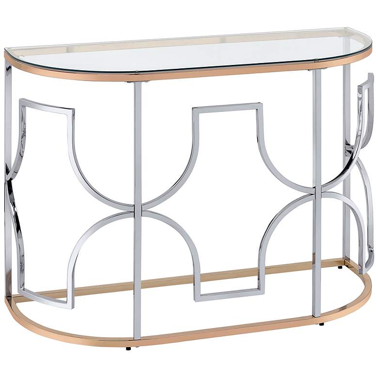 Image 2 Sol 42"W Chrome and Gold Plating Haft-Circle Console Table
