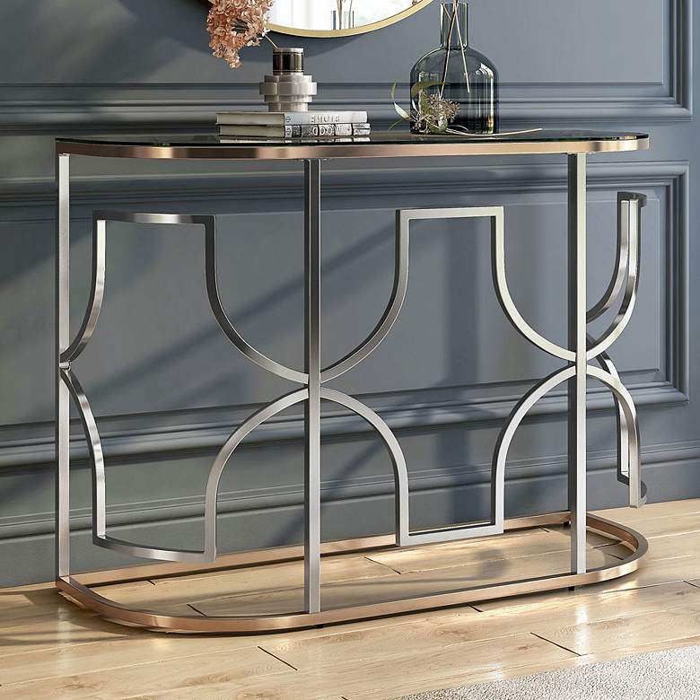 Image 1 Sol 42"W Chrome and Gold Plating Haft-Circle Console Table