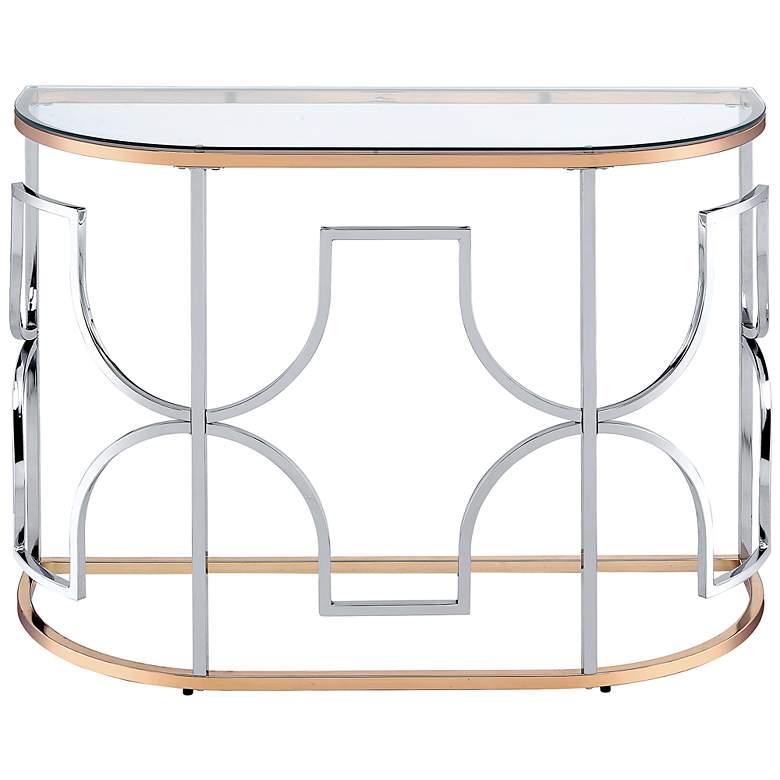 Image 3 Sol 42"W Chrome and Gold Plating Haft-Circle Console Table more views