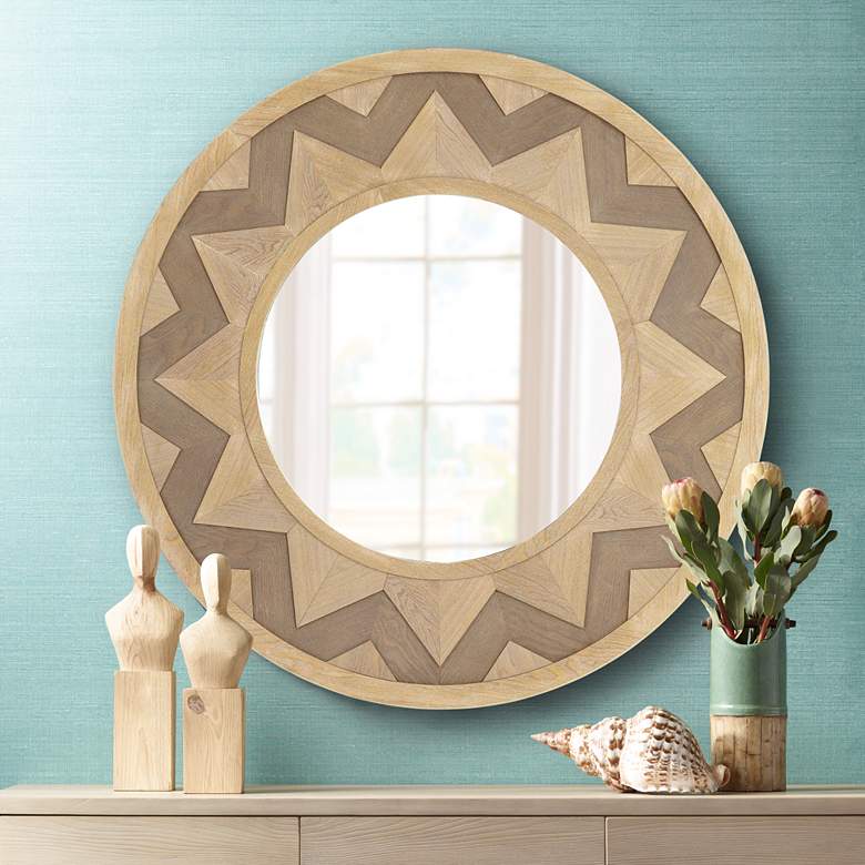 Image 1 Sol Two-Tone Chevron 39 1/4" Round Wall Mirror
