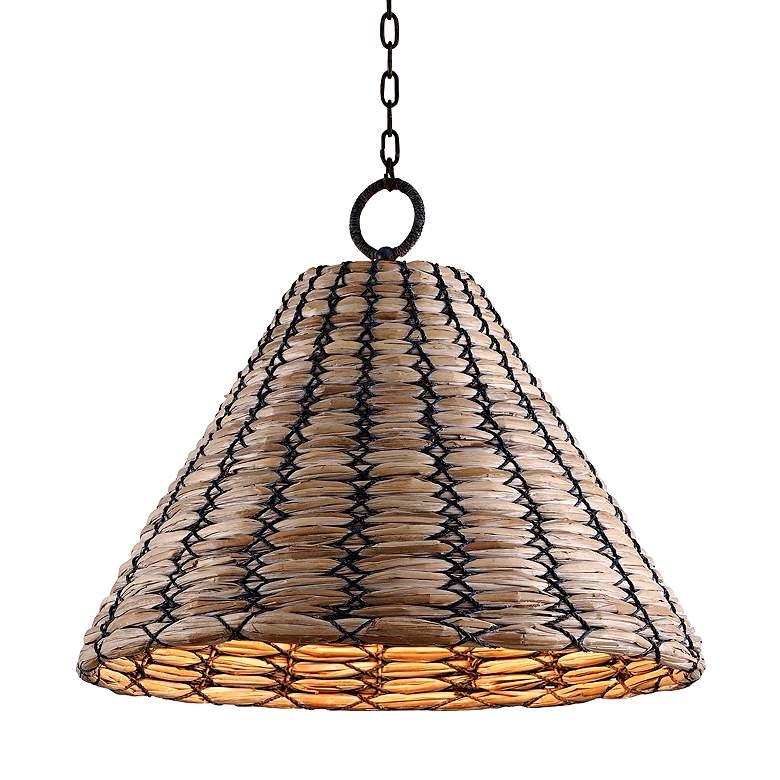 Image 2 Solana 30" Wide Bronze White Washed Seagrass Pendant Light