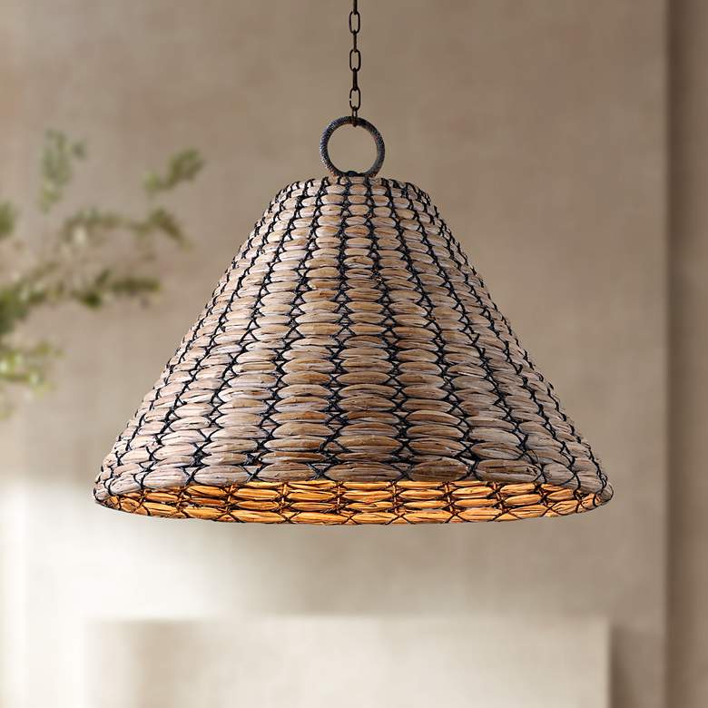 Image 1 Solana 38 1/2"W Bronze White Washed Seagrass Pendant Light