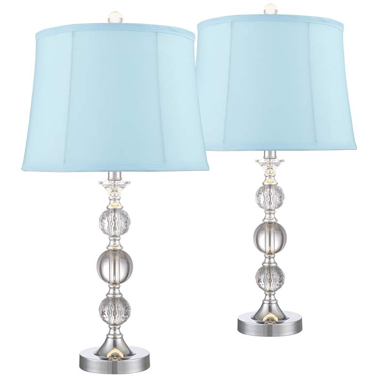 Image 1 Solange Silver Stacked Crystal Blue Softback Table Lamps Set of 2
