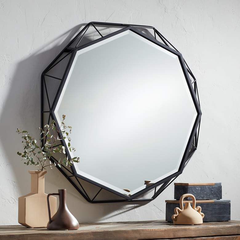 Image 1 Solanna Matte Black 30 inch x 30 inch Octagonal Wall Mirror