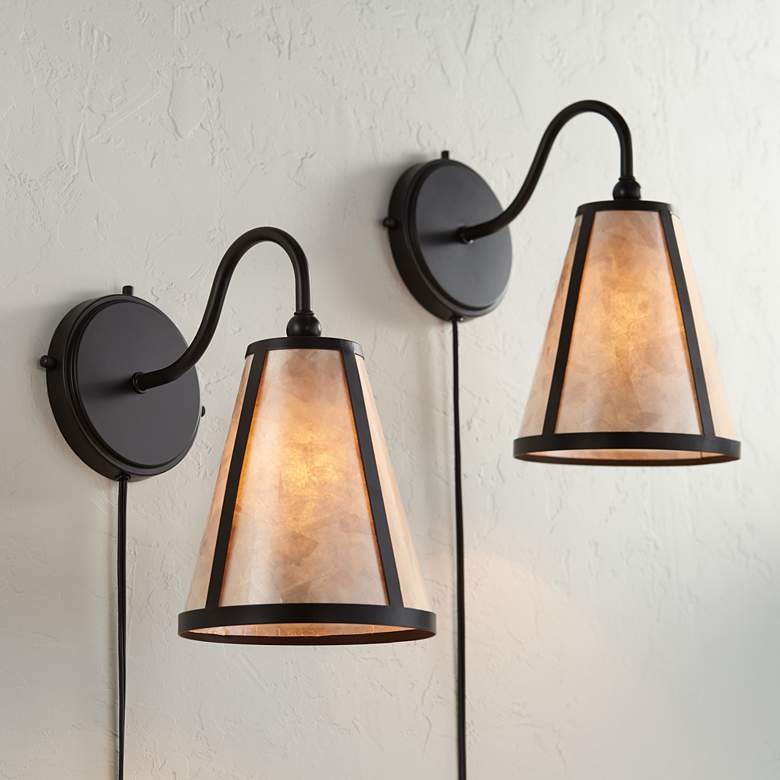 Image 1 Solano Mica Shade Plug-In Wall Lamps Set of 2