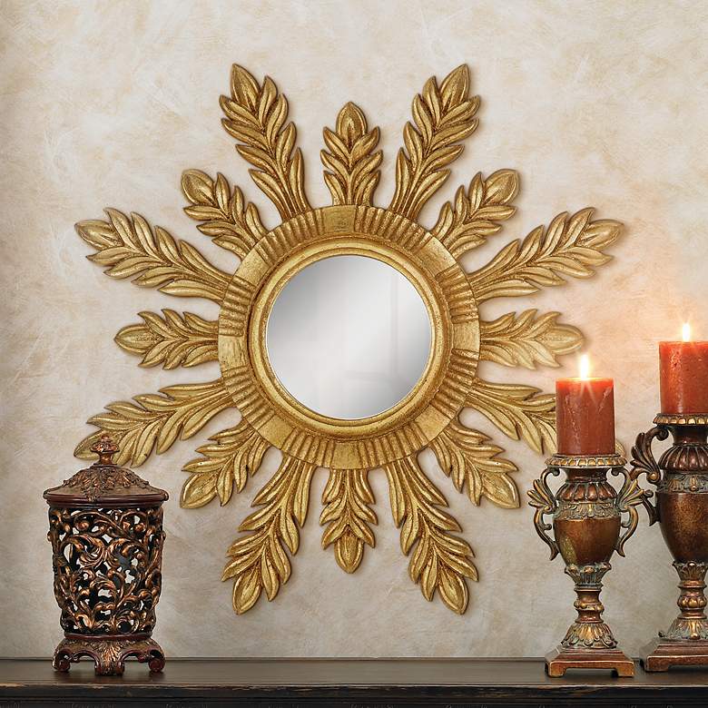 Image 1 Solar Gold Leaf 29 inch Sunburst Wall Mirror