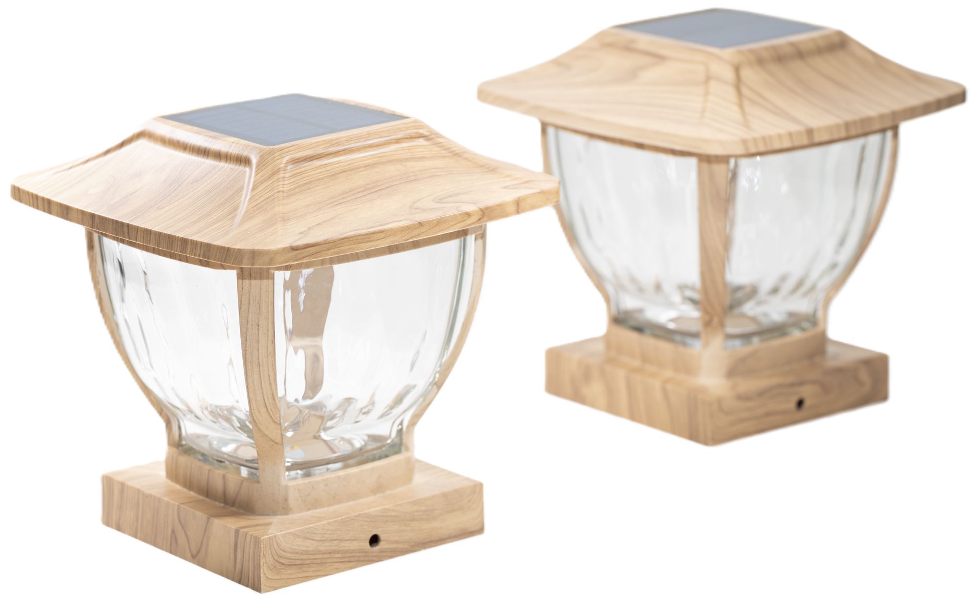 Image 2 Solar Wave Style - Post Cap & Deck Railing Lights, Oak Finish, Pack of 2