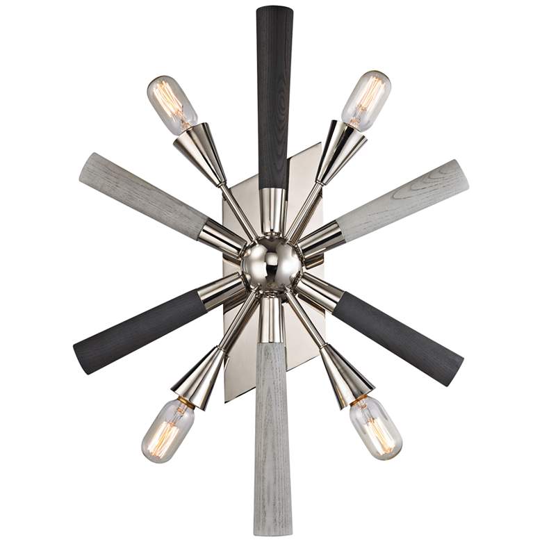 Image 1 Solara 27" High Nickel and Gray Washed Woodtone Wall Sconce