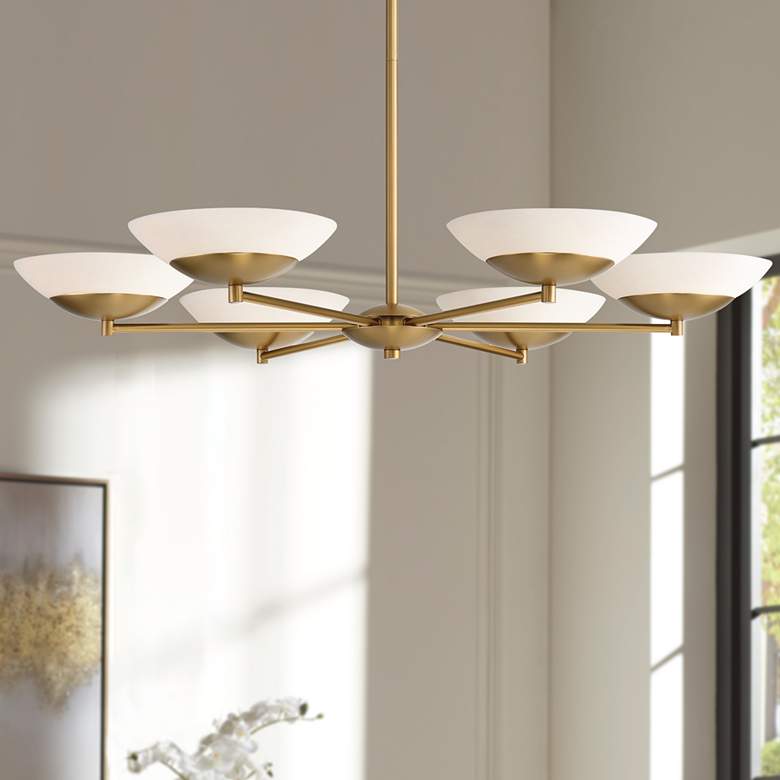 Image 1 Solara 36" Wide Legacy Brass 6-Light LED Chandelier