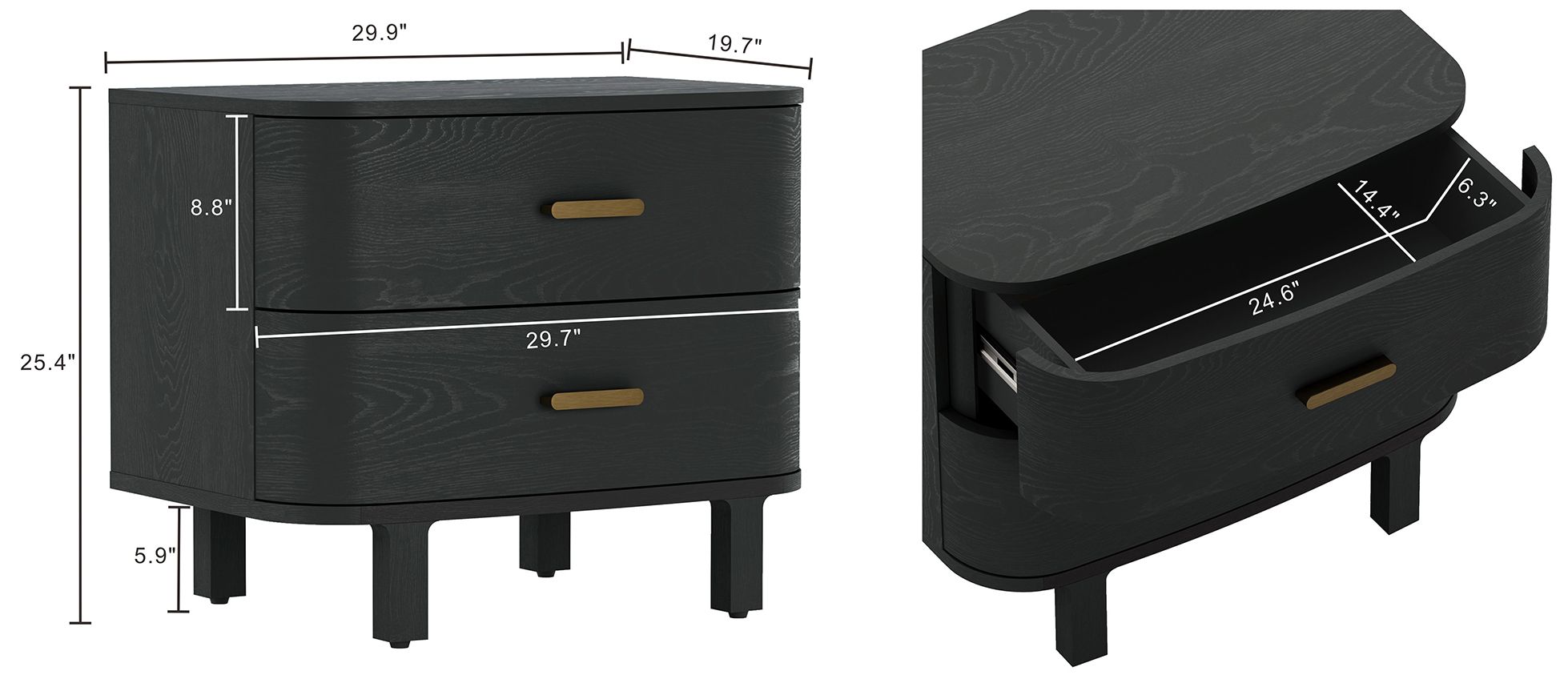 Image 5 Solara Contemporary 3-Piece Dresser and Nightstand in Black more views