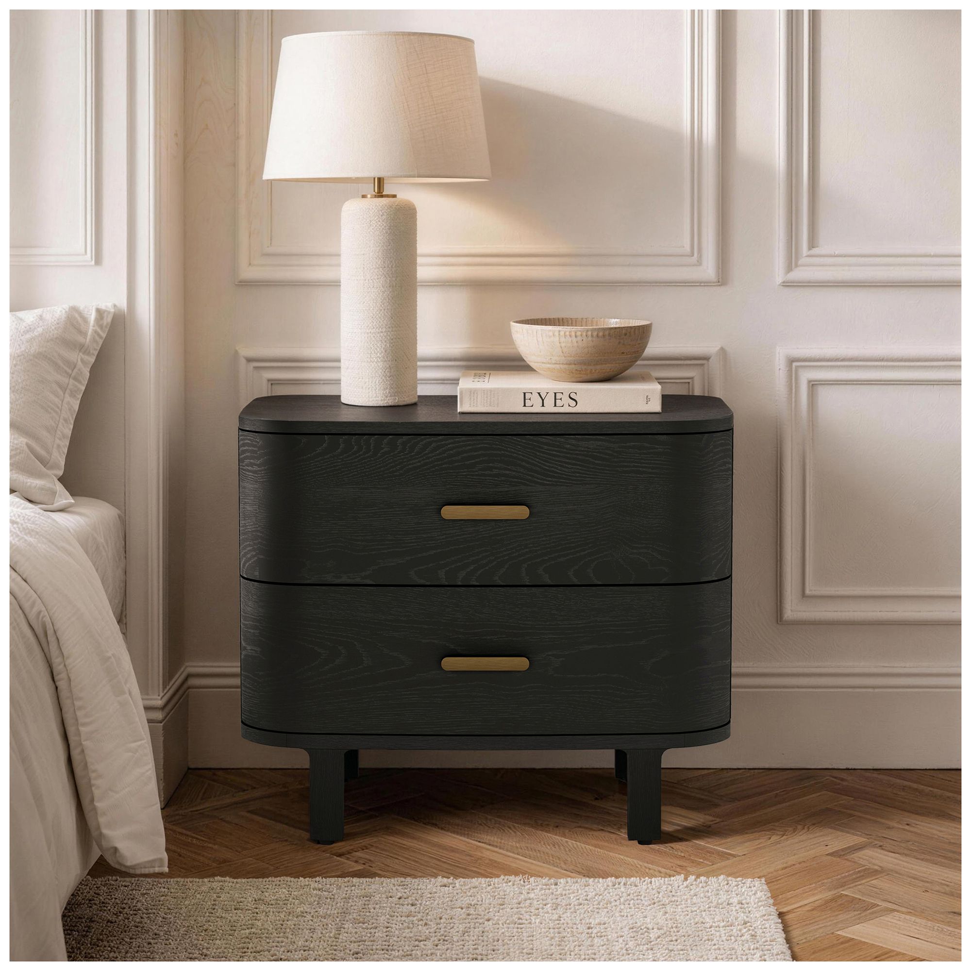 Image 4 Solara Contemporary 30" Solid Wood Nightstand in Black (2-Drawer) more views