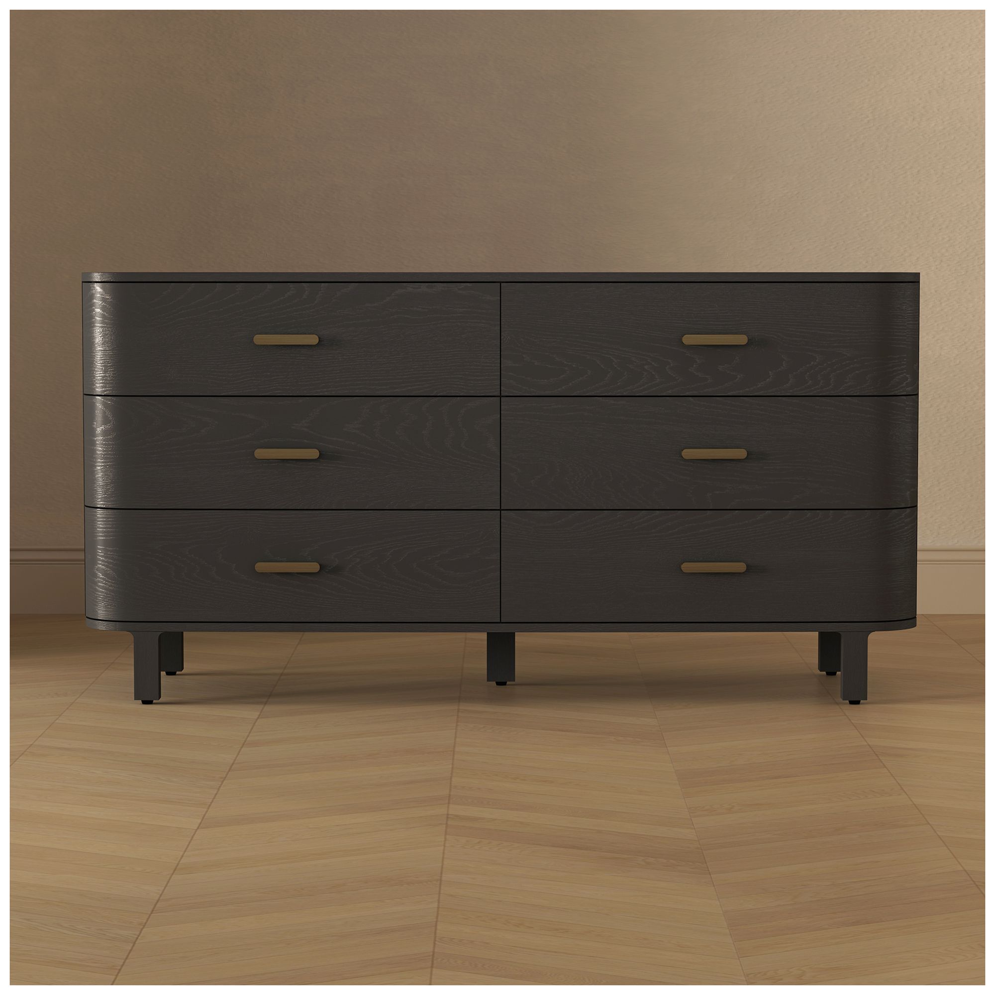 Solara Contemporary 68" Solid Wood Dresser in Black (6-Drawer)