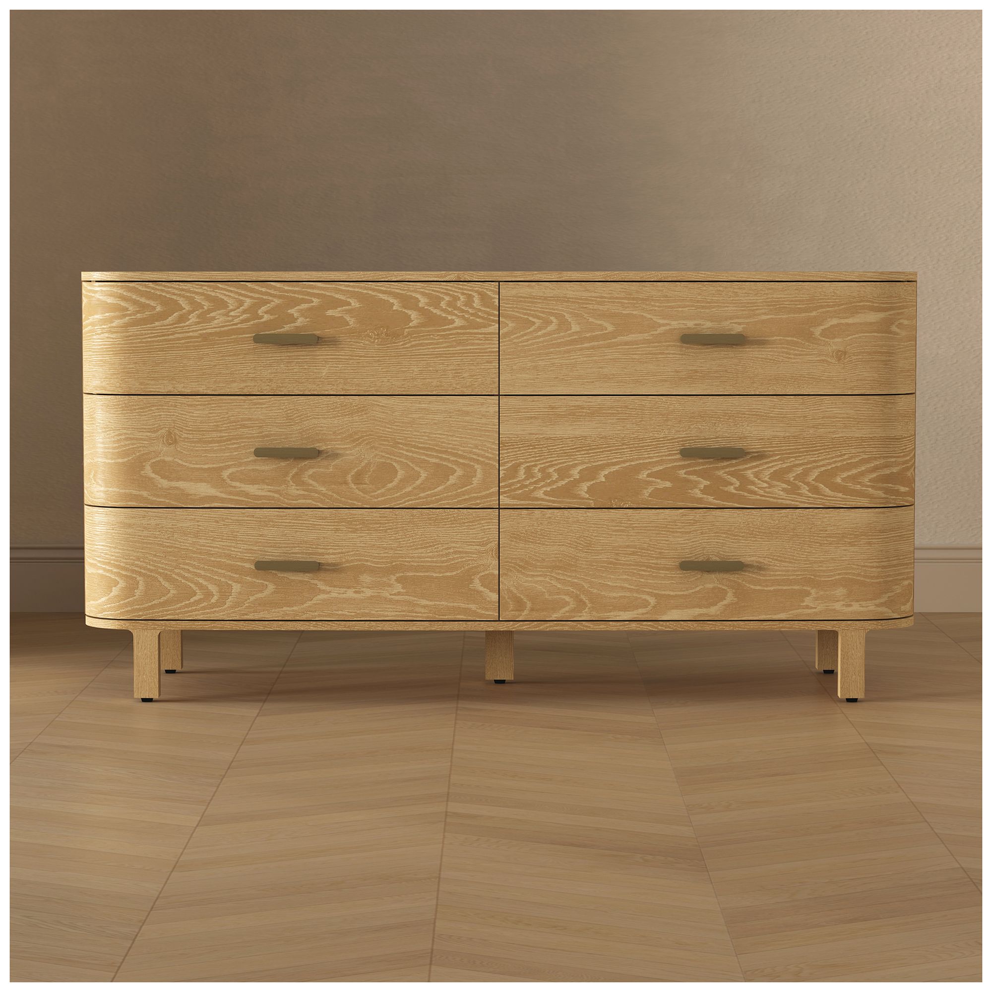 Solara Contemporary 68" Solid Wood Dresser in Natural Oak (6-Drawer)