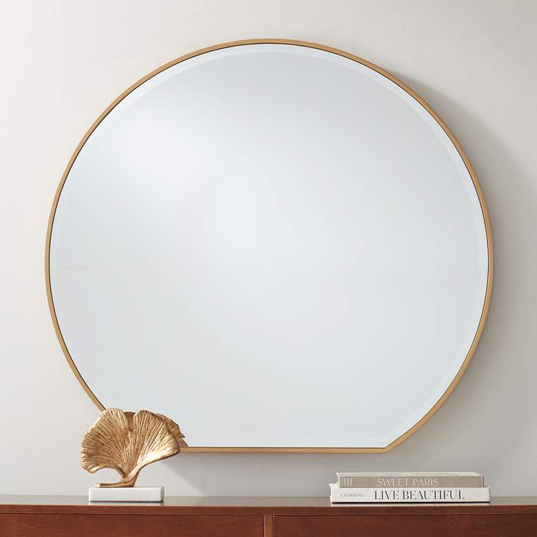 Image 1 Solara Gold 31 1/2 inch x 34 inch Round Flat Bottomed Wall Mirror