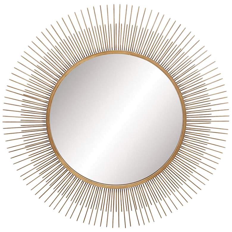 Image 2 Solara Matte Gold Metal 36" Round Sunburnt Wall Mirror