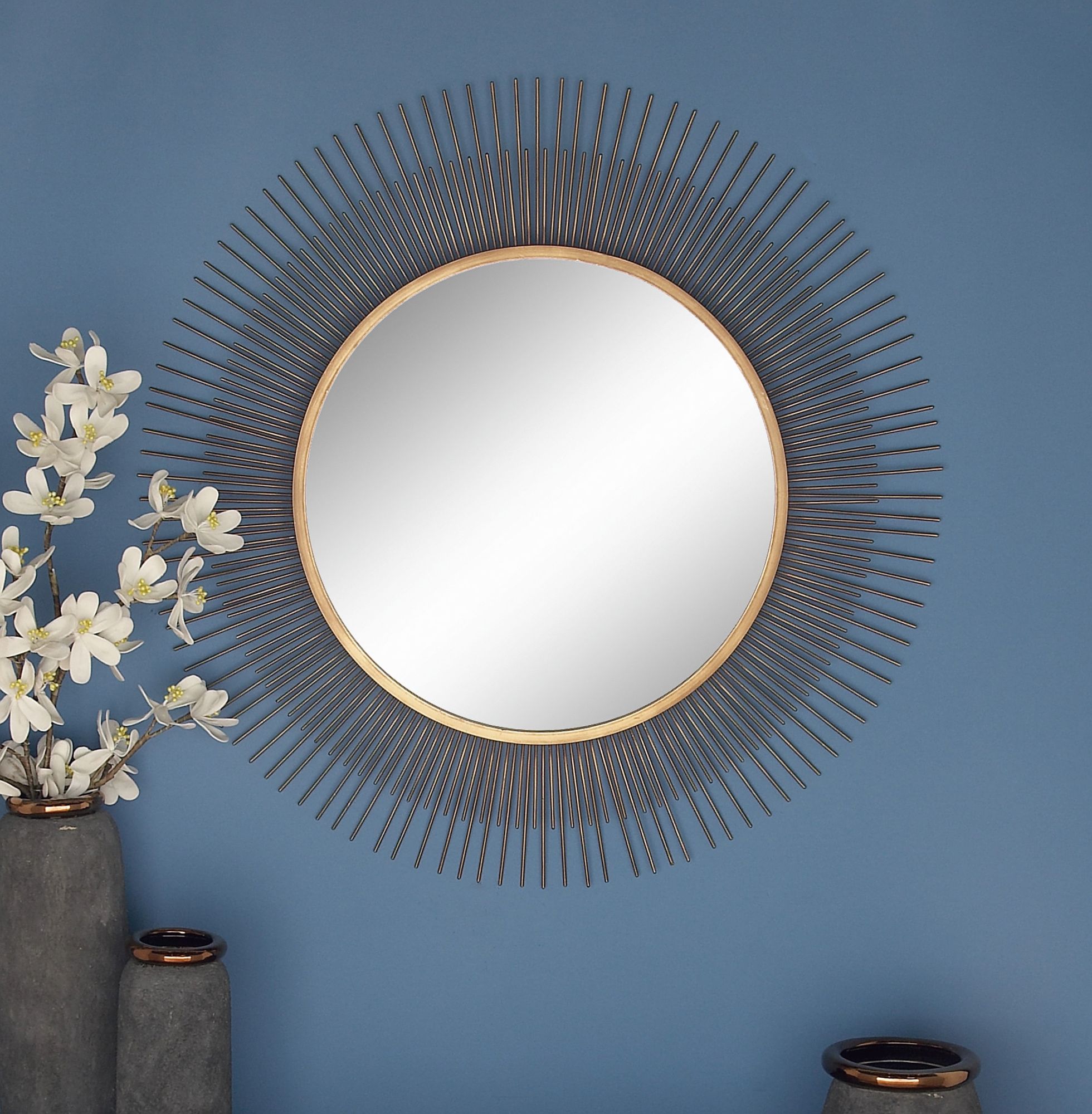 Image 4 Solara Matte Gold Metal 36" Round Sunburnt Wall Mirror more views