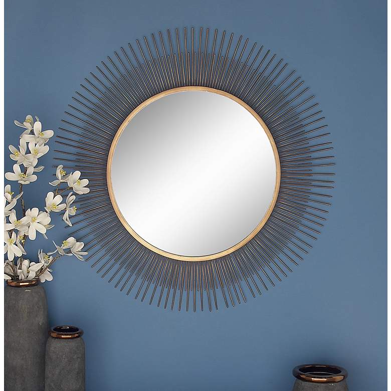 Image 4 Solara Matte Gold Metal 36 inch Round Sunburnt Wall Mirror more views