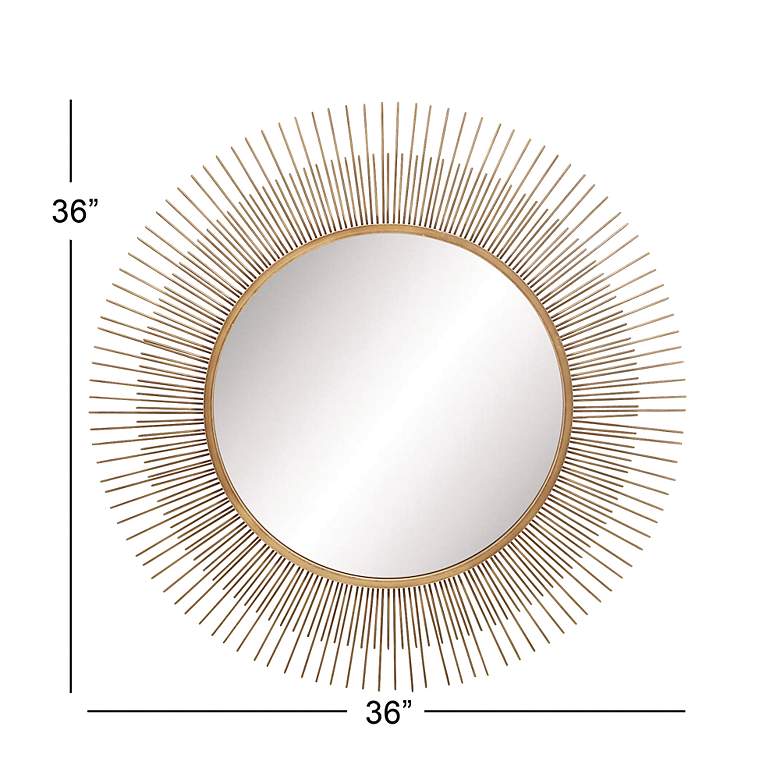 Image 6 Solara Matte Gold Metal 36 inch Round Sunburnt Wall Mirror more views