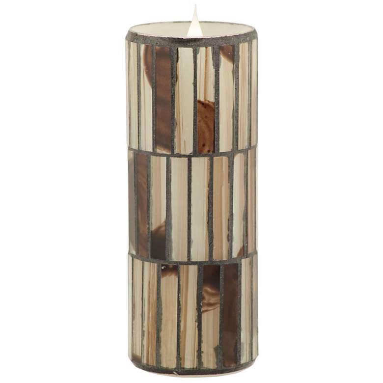 Image 1 Solare 8 inch Distressed Mosaic 3-D Virtual Flame LED Candle
