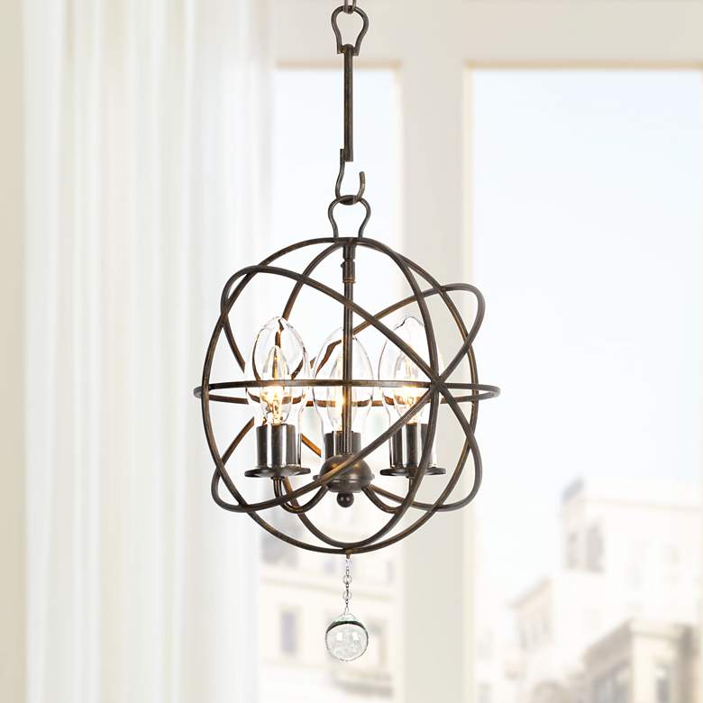 Image 1 Solaris 12"W English Bronze 3-Light Outdoor Mini Chandelier