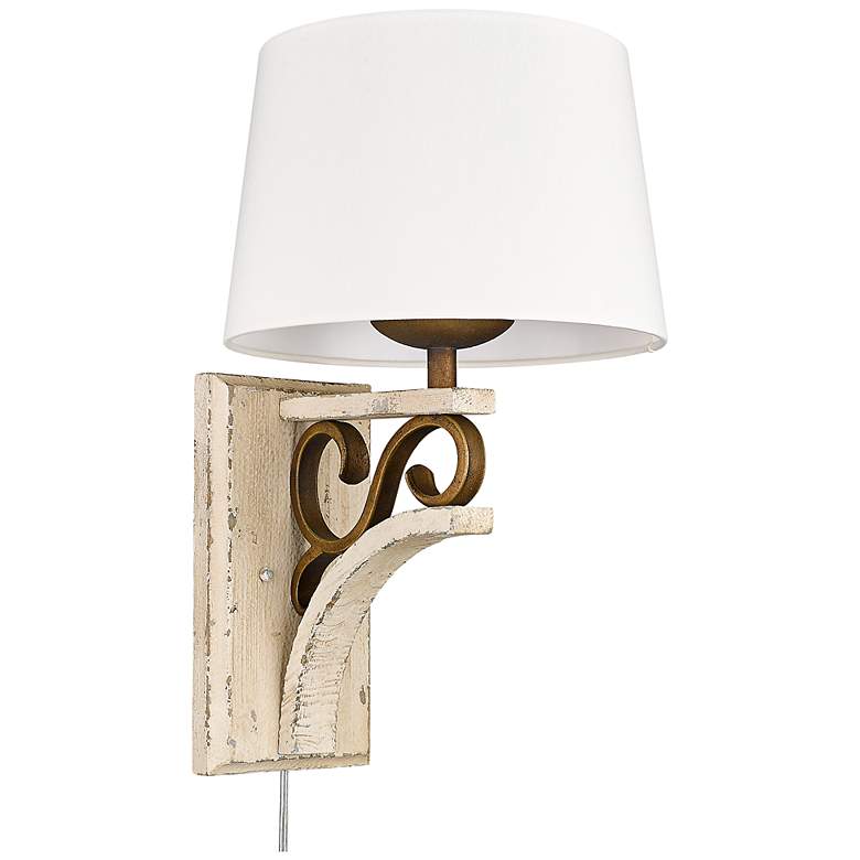 Image 1 Solay 12" Wide Burnished Chestnut 1-Light Wall Sconce with Ivory Linen