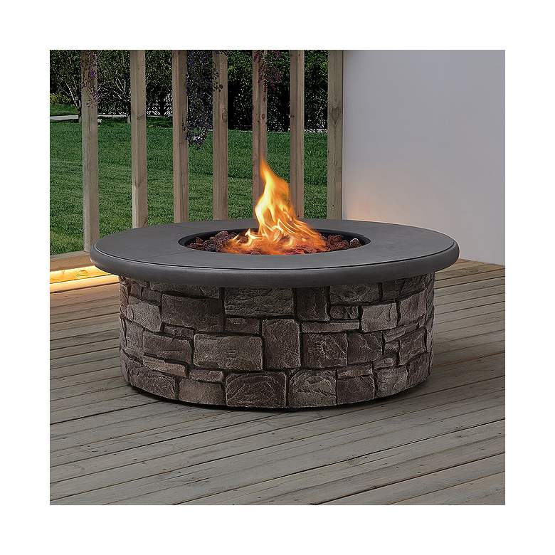 Image 1 Solay 40 inch Wide Gray Propane Round Outdoor Gas Fire Pit Table