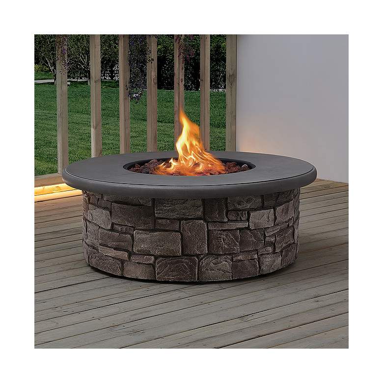 Image 1 Solay 40" Wide Gray Propane Round Outdoor Gas Fire Pit Table