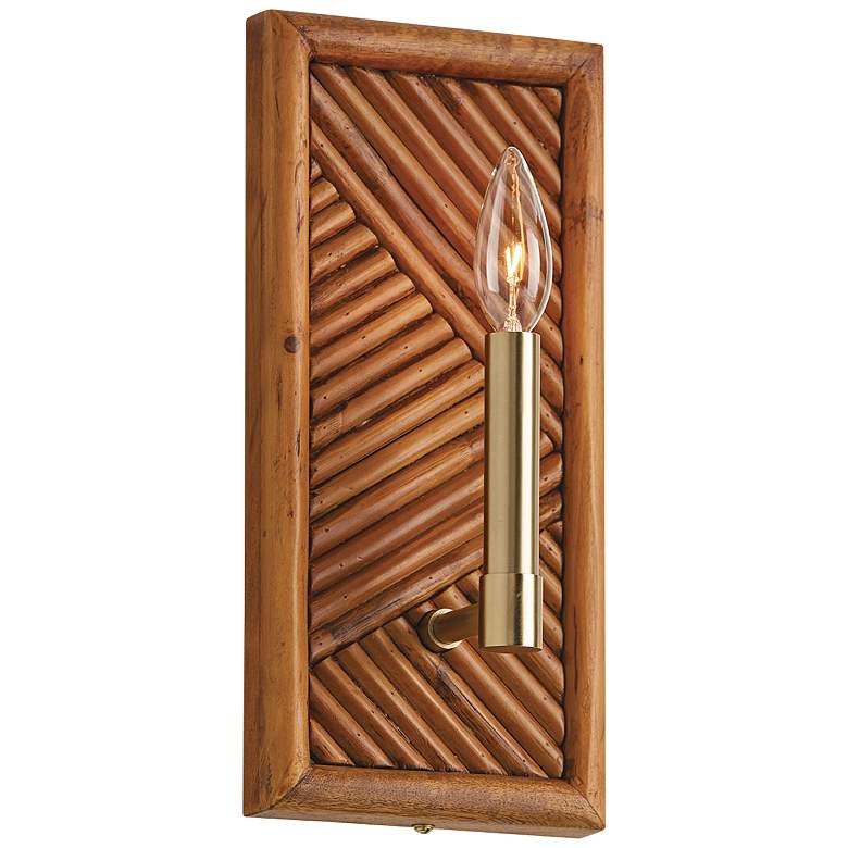 Image 2 Soleil 13" High Matte Brass and Natural Bamboo Wall Sconce