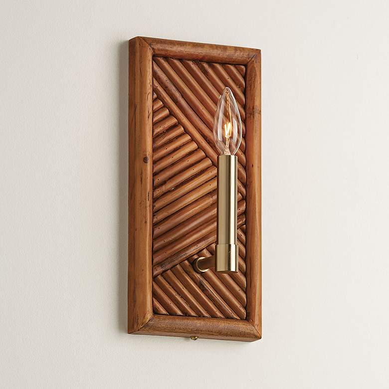 Image 1 Soleil 13" High Matte Brass and Natural Bamboo Wall Sconce