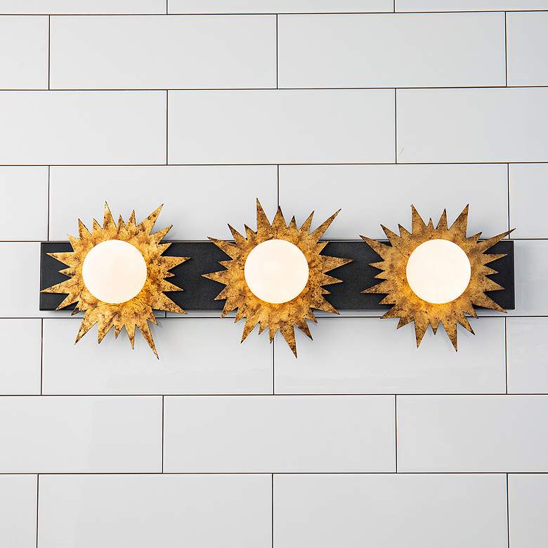 Image 1 Soleil 24" Wide Weathered Zinc and Gold 3-Light Bath Light