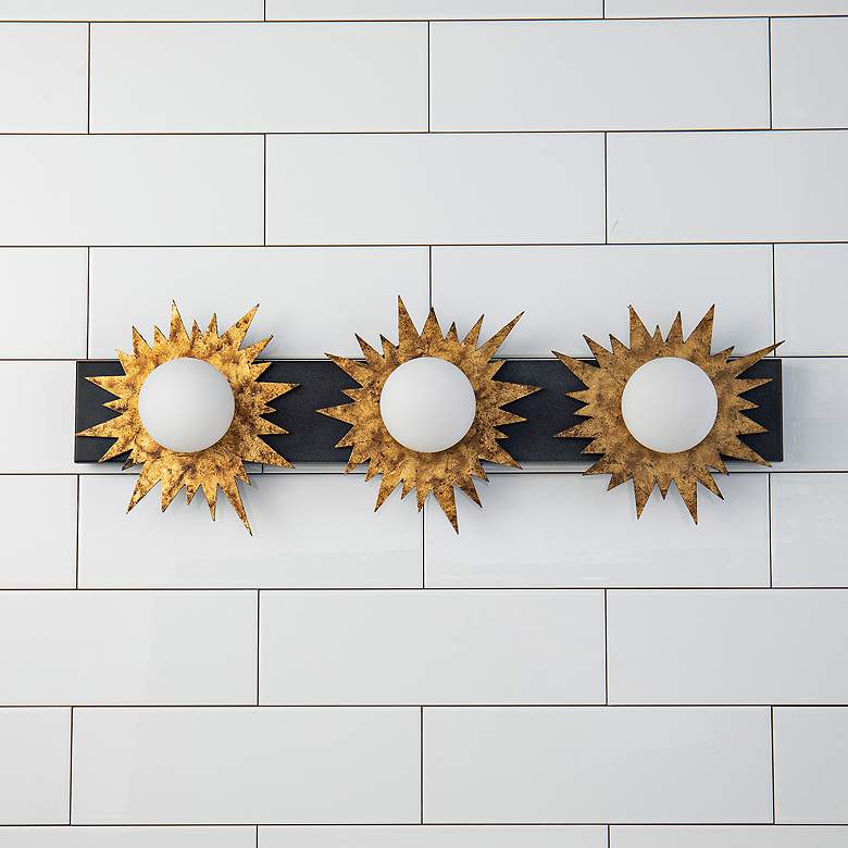 Image 3 Soleil 24" Wide Weathered Zinc and Gold 3-Light Bath Light more views